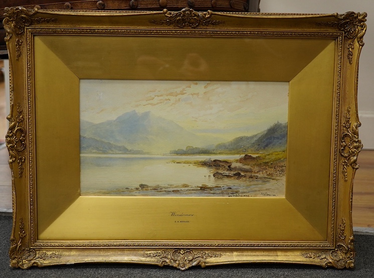 Emil Krause (1871-1945), watercolour, Windermere, 16 x 29cm. Condition - fair to good